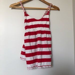 Red and White Tank Top with Cris cross back